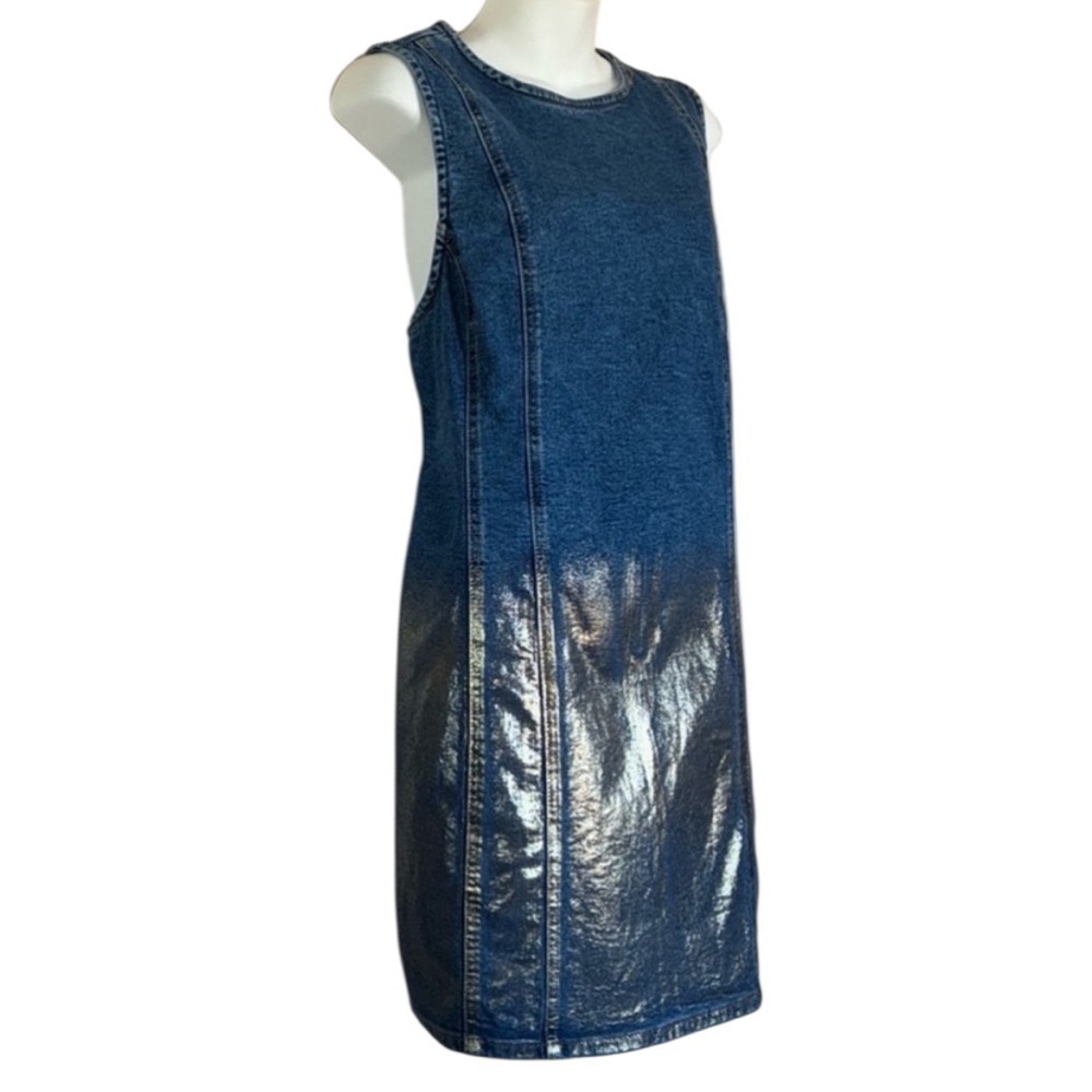 Forever 21 dress Women's 0X, Denim with ombre metallic gold paint, back zip EUC